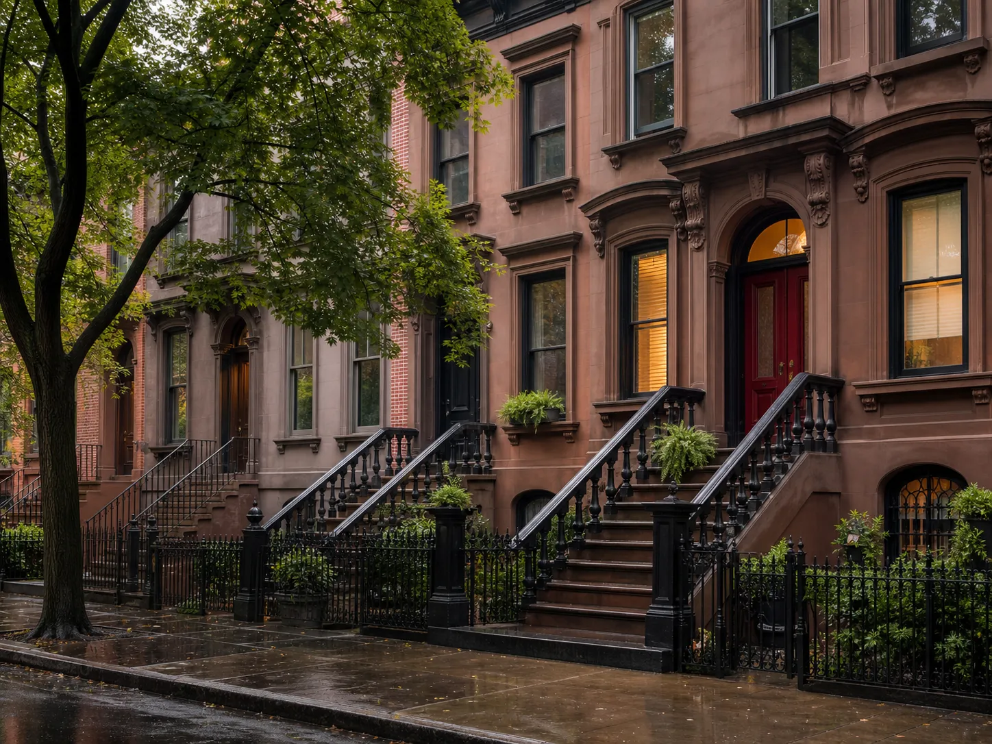 Brooklyn brownstone and row-house property streetscape